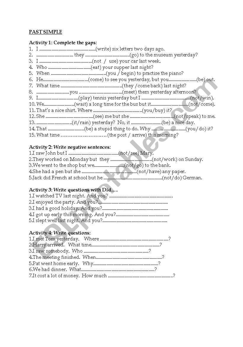 past simple - practice worksheet