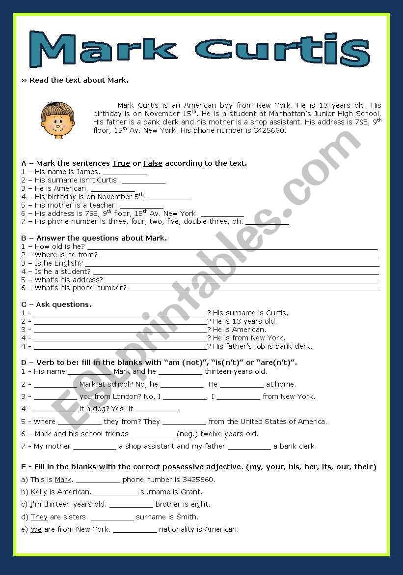 Personal Information worksheet