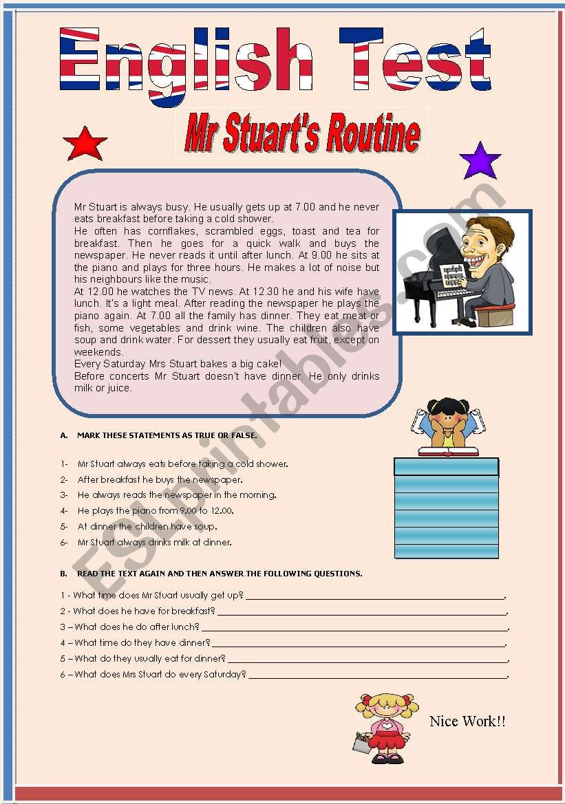 Mr Stuarts Routine worksheet