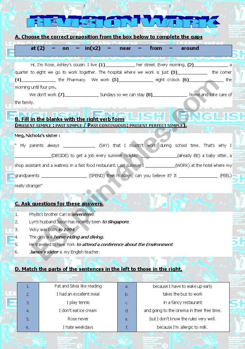 REVISION (grammar + writing) worksheet