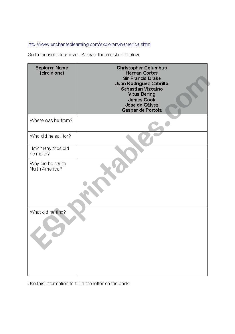 Explorer Letter activity. worksheet