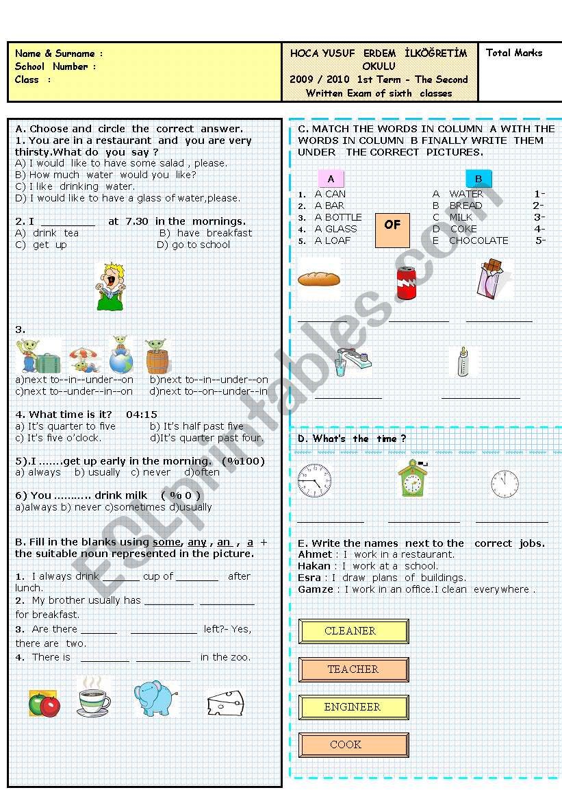 The second  written  exam  of  sixth  classes 