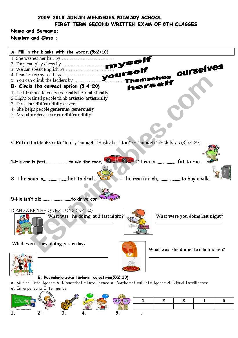 EXAM 8TH CLASS worksheet