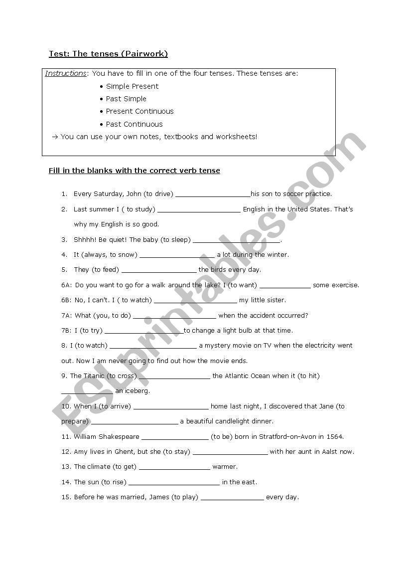Test: 4 basic tenses worksheet