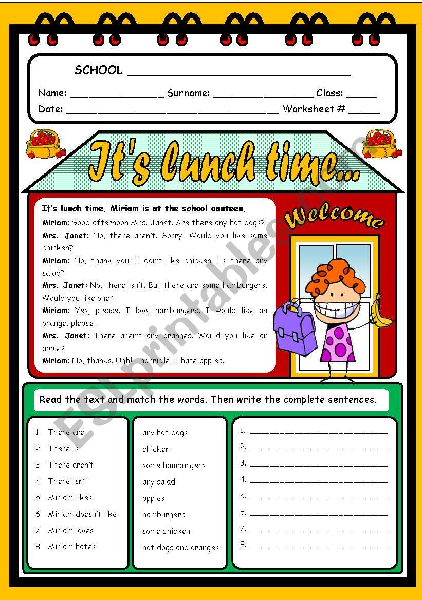 ITS LUNCH TIME... worksheet