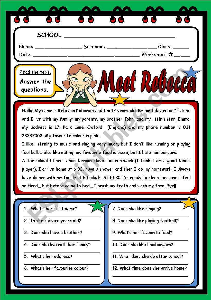 MEET REBECCA worksheet