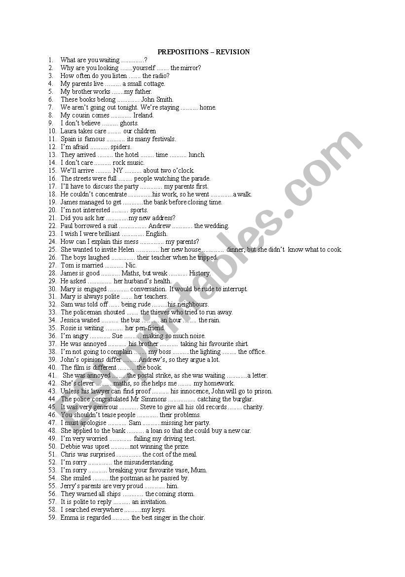 prepositions worksheet