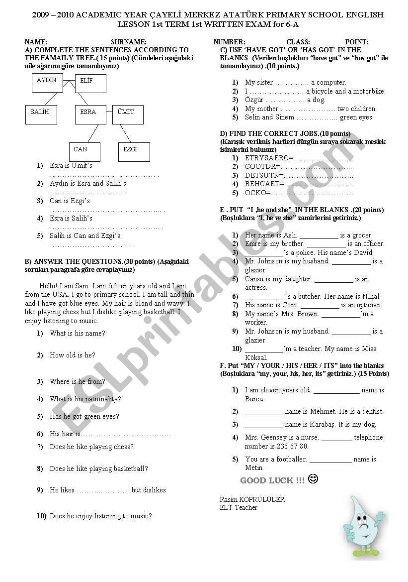 Exam for 6th Grade Students worksheet