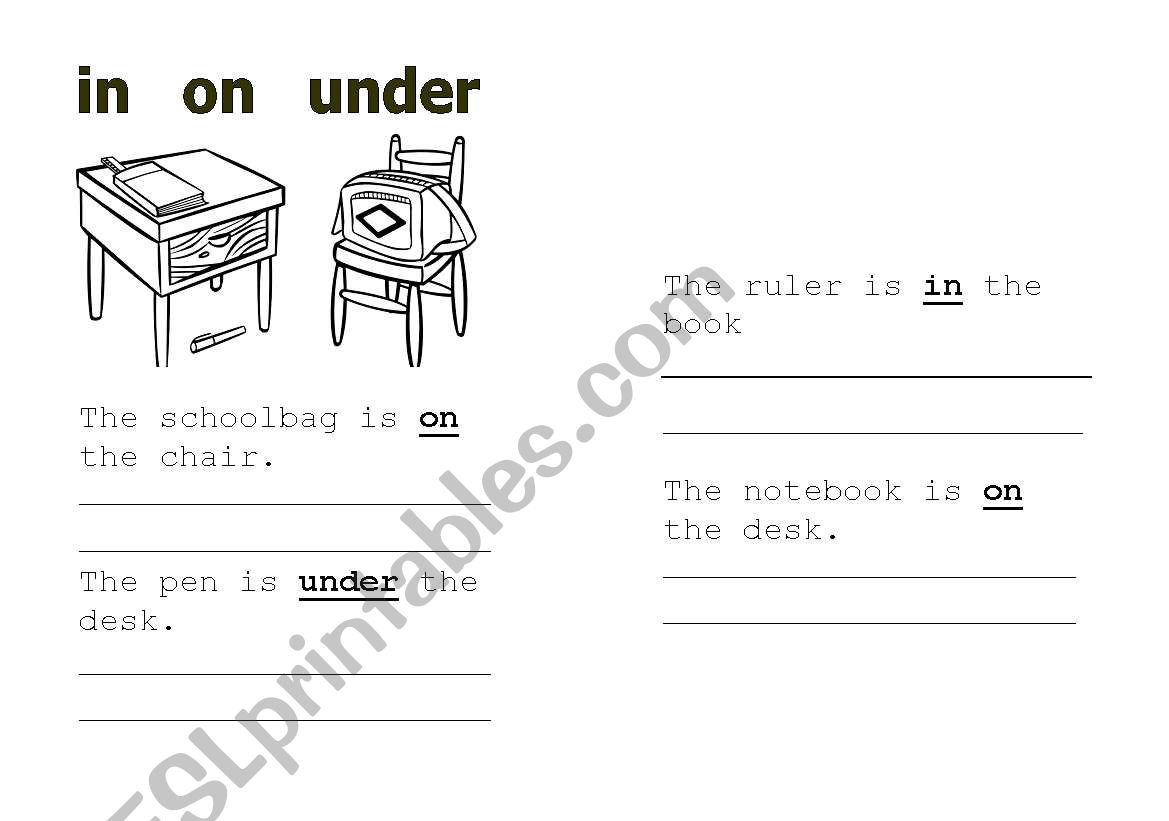 Prepositions: in, on and under (beginners)
