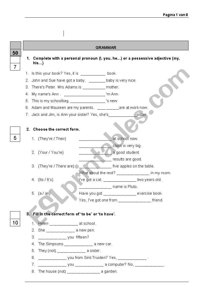 unit 1 to 4 New Headway Elementary end of term exam