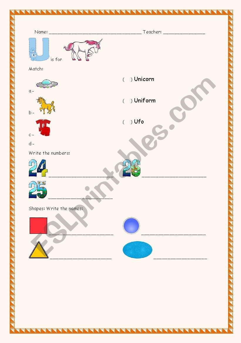 Letter U worksheet