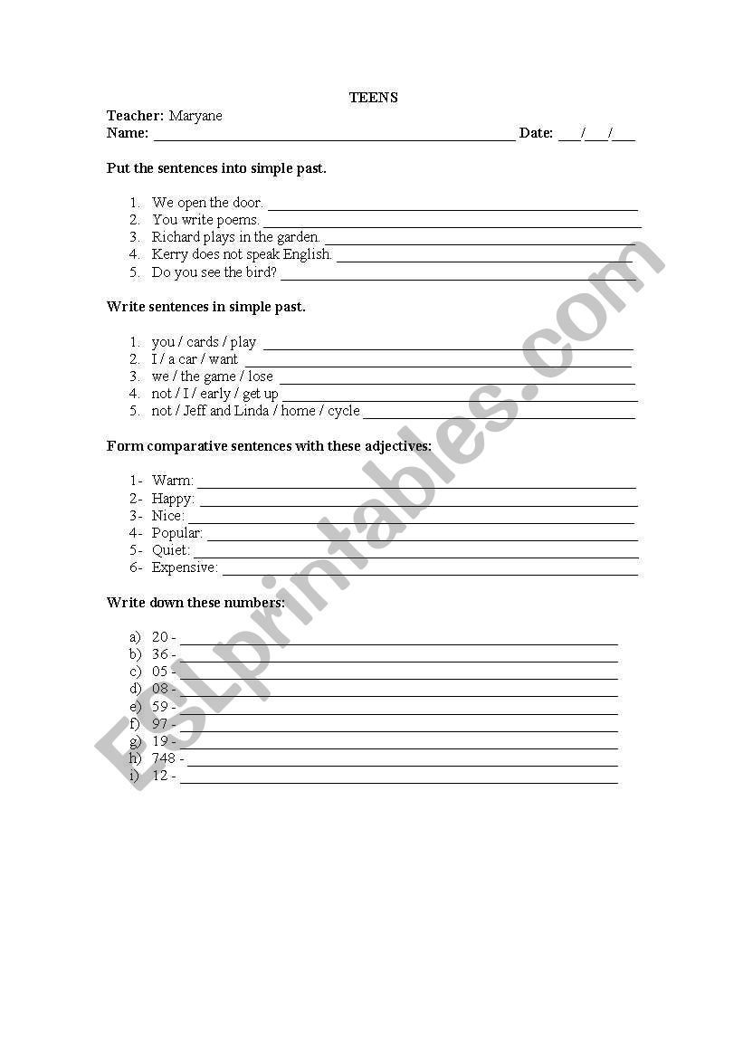 test worksheet