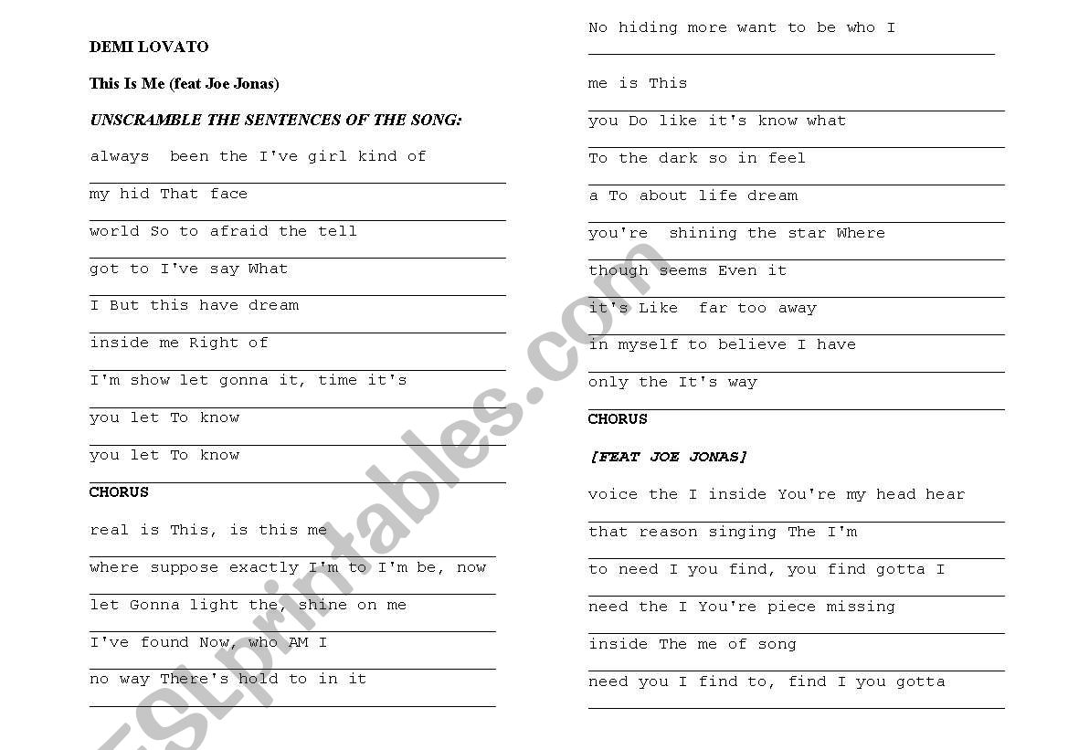 Demi Lovato & Jonas Brothers worksheet