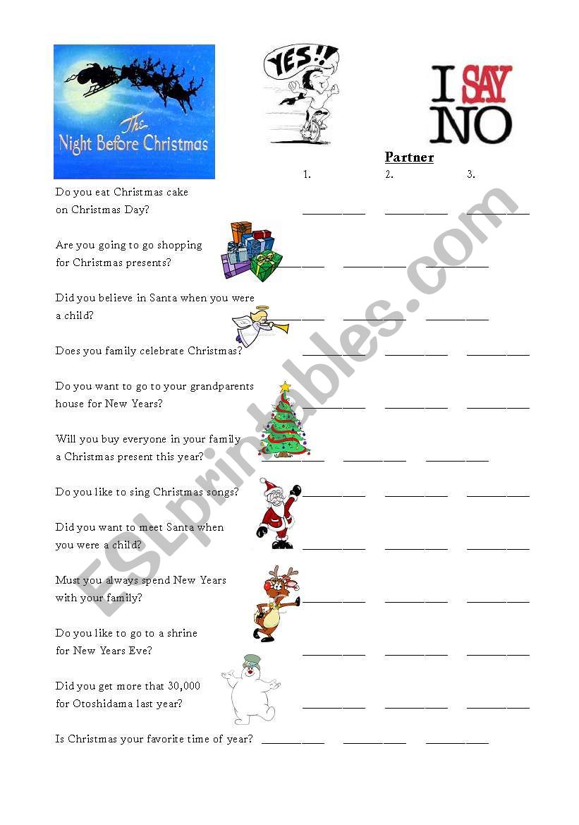 Christmas Yes No Interview worksheet
