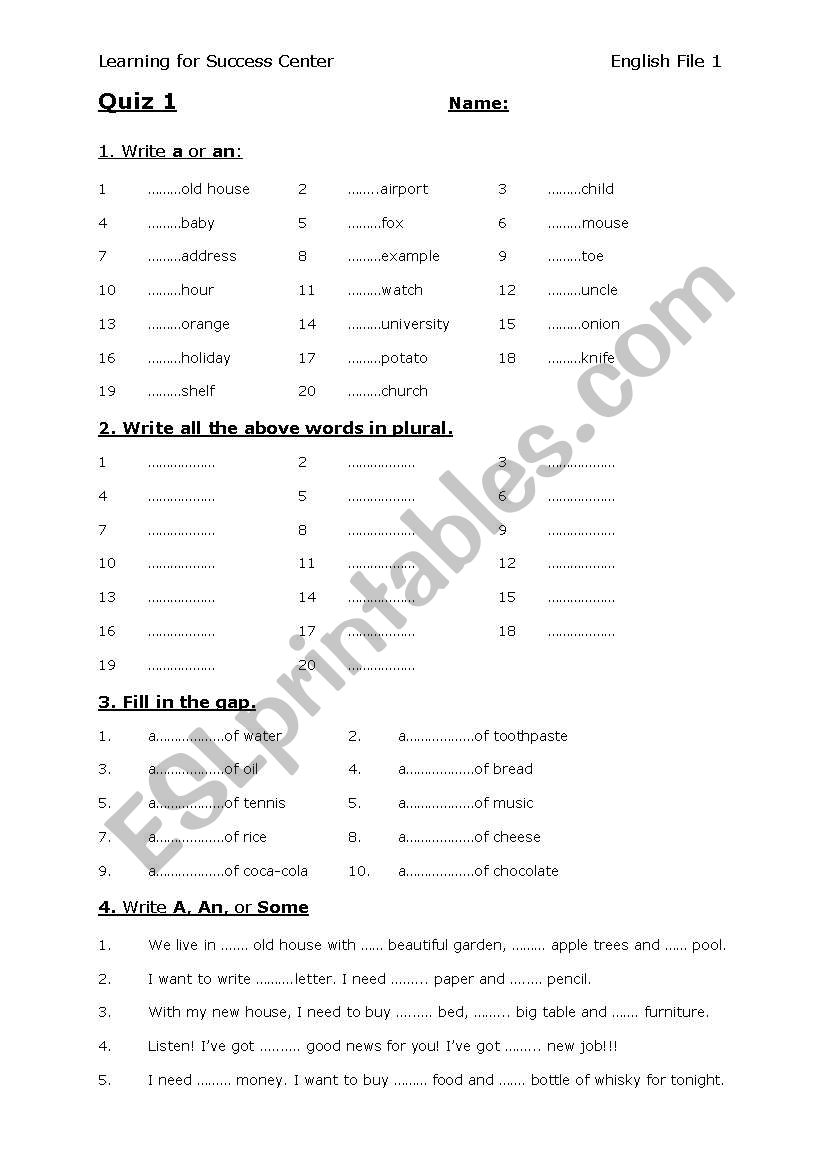 Quiz for beginner level worksheet