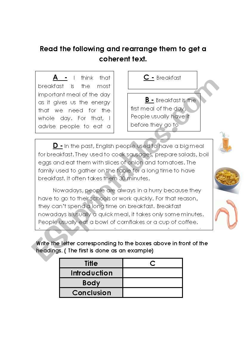 Breakfast worksheet