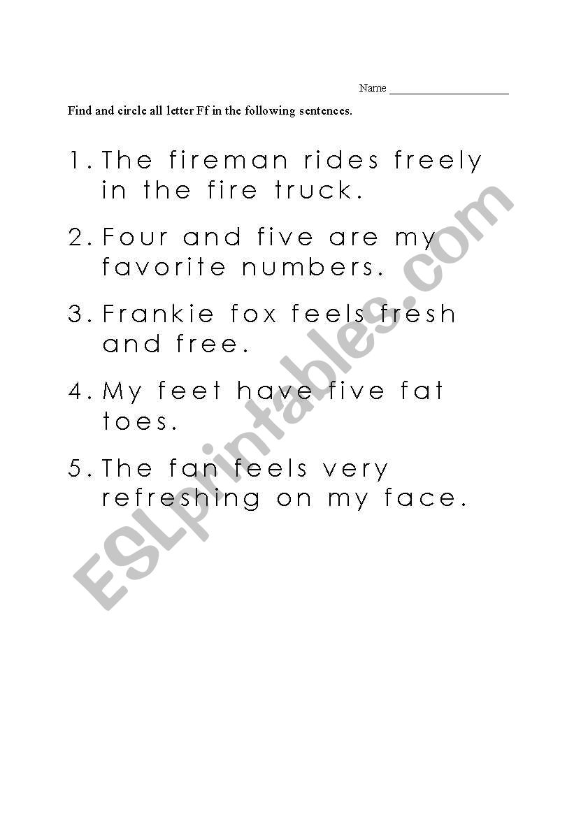 Circle letter F worksheet