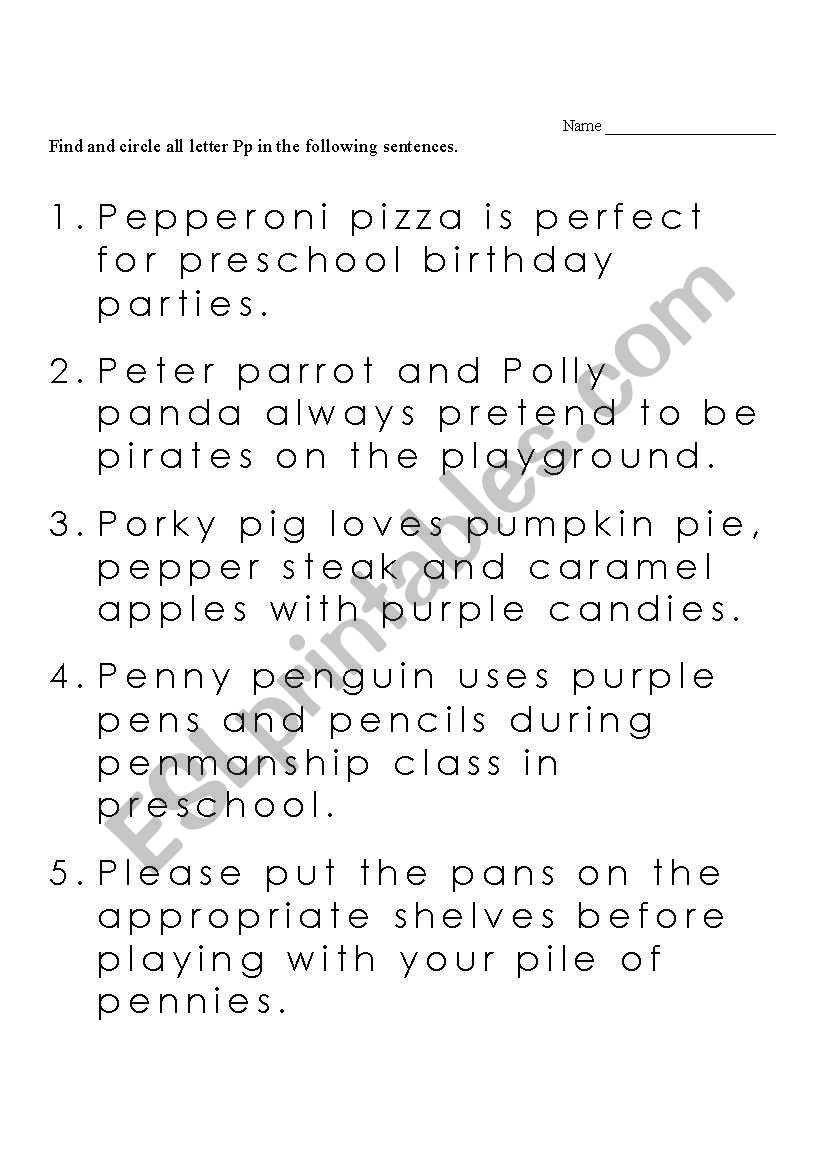 Circle letter Pp worksheet