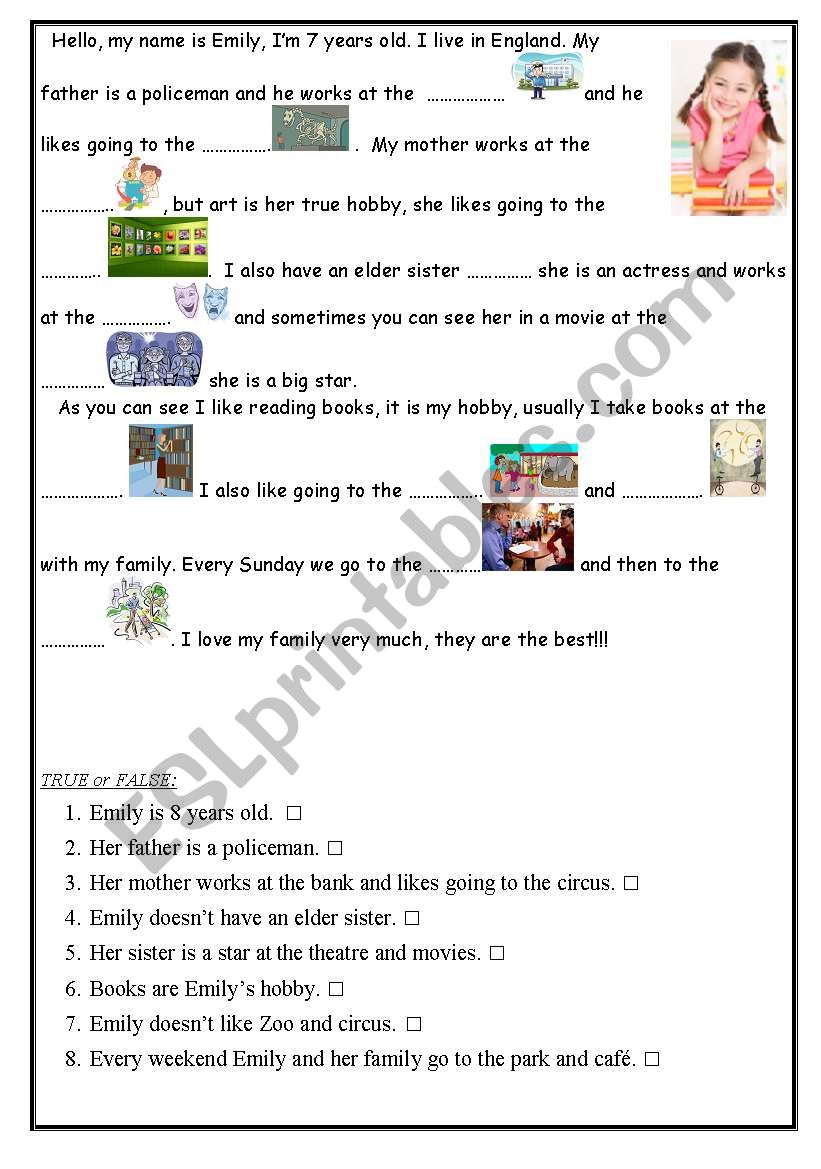 Places in the town worksheet