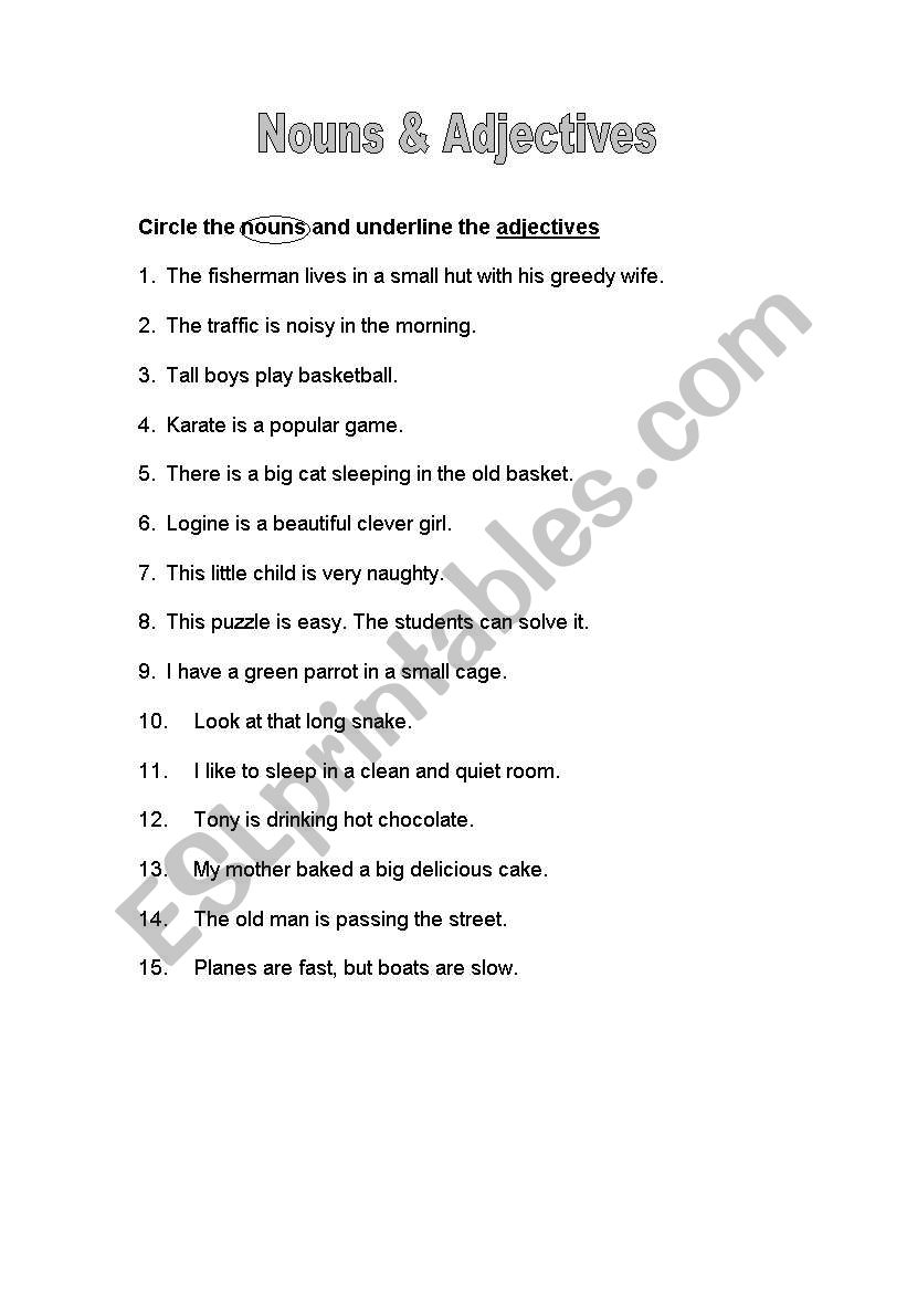 nouns and adjectives worksheet