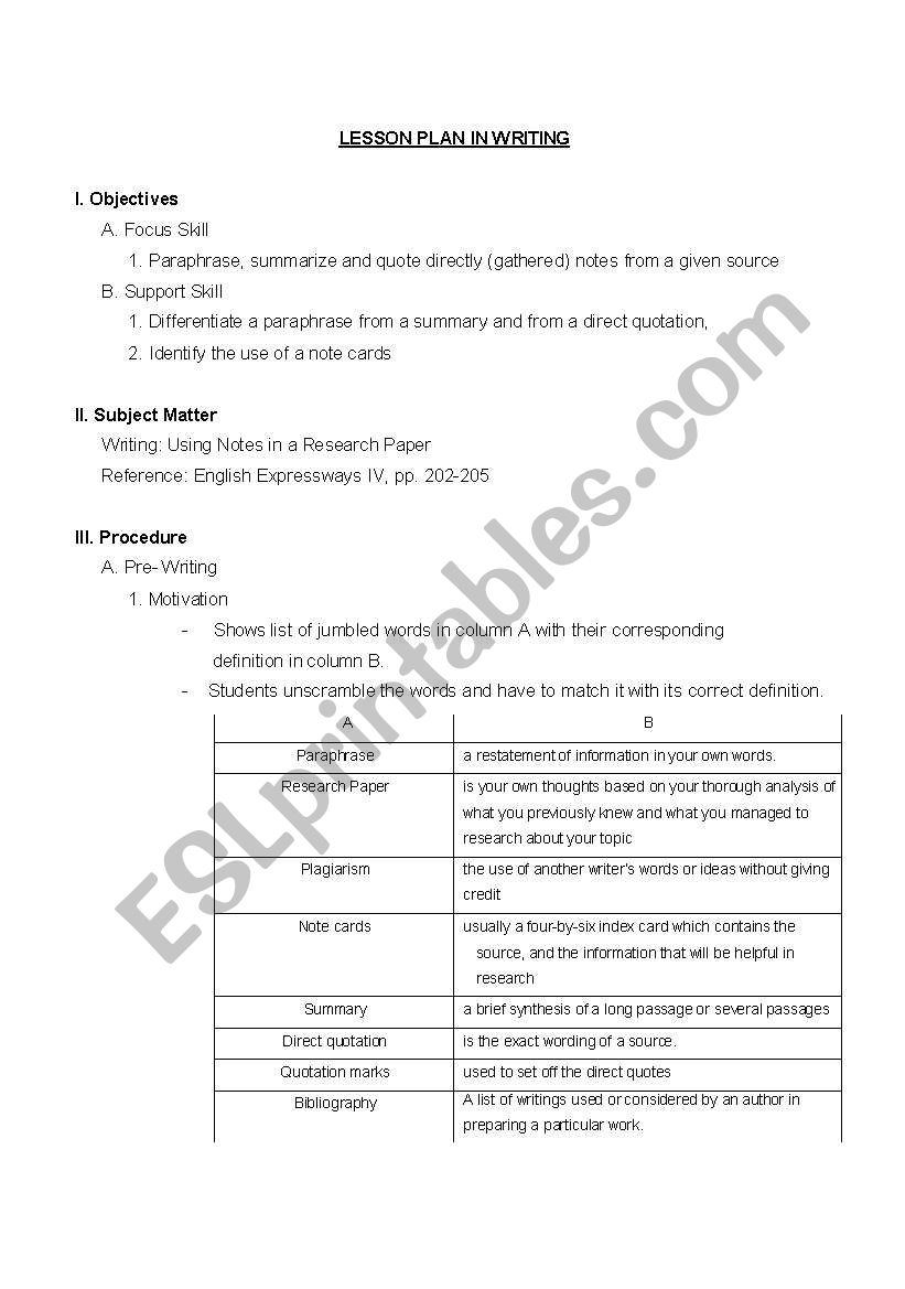 teaching writing lesson plan