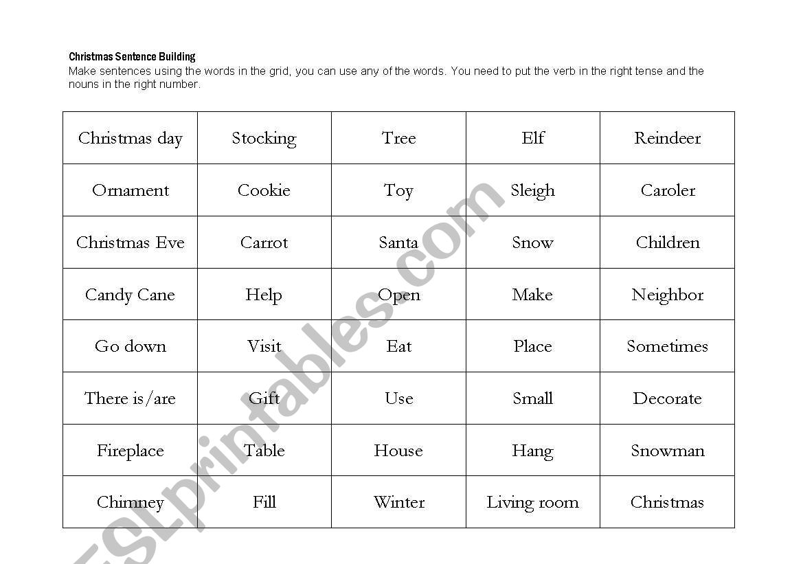 Christmas Sentence Building worksheet