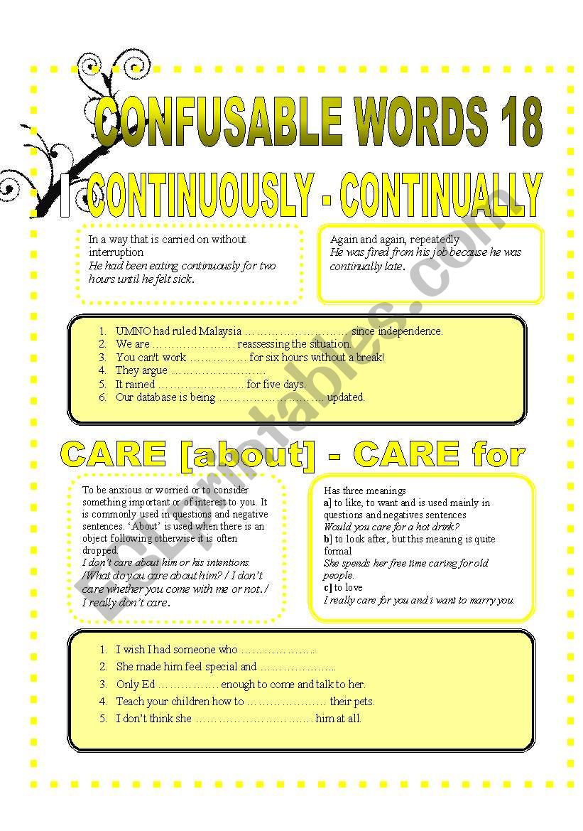 CONFUSABLE WORDS 18 worksheet