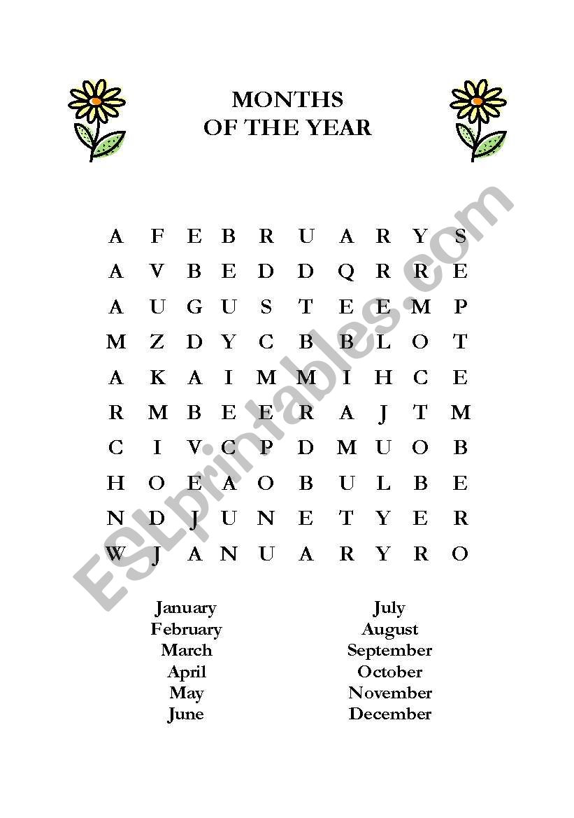 Months of the Year Word Search