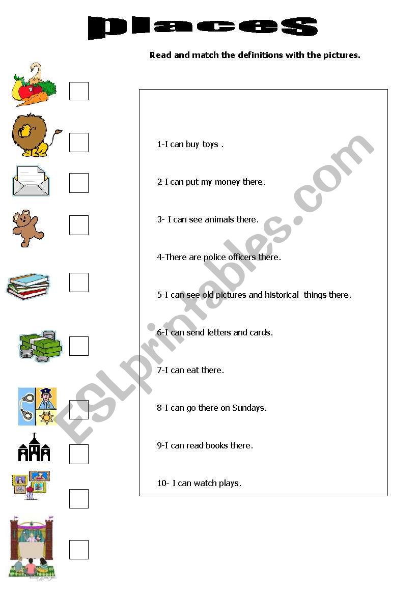 places worksheet