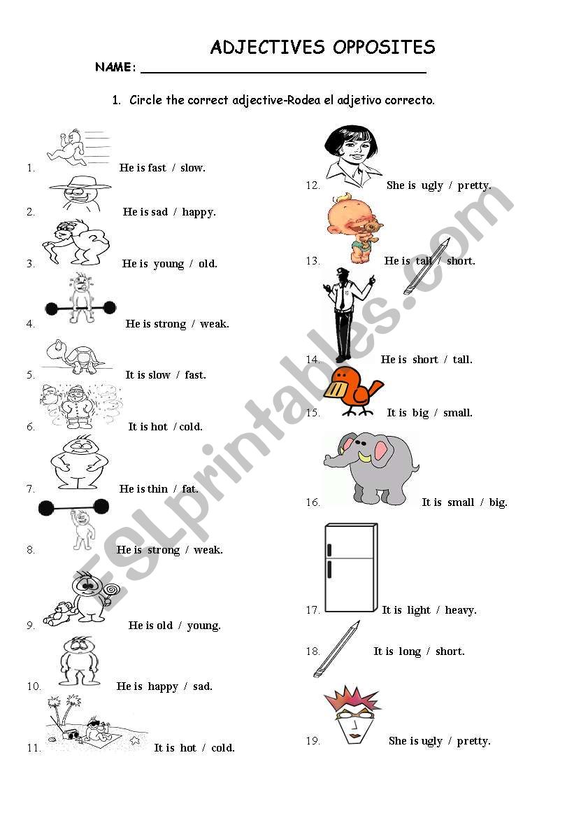 ADJECTIVES OPPOSITES 2 worksheet