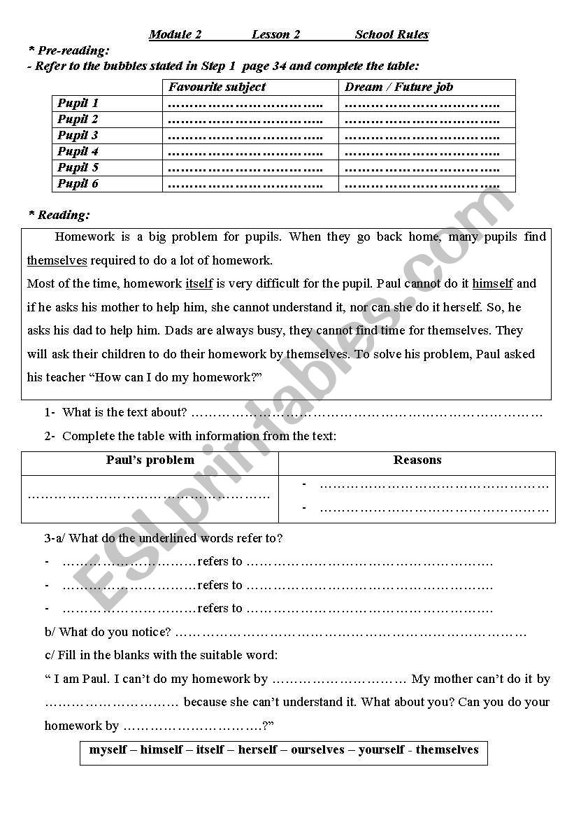 school rules worksheet