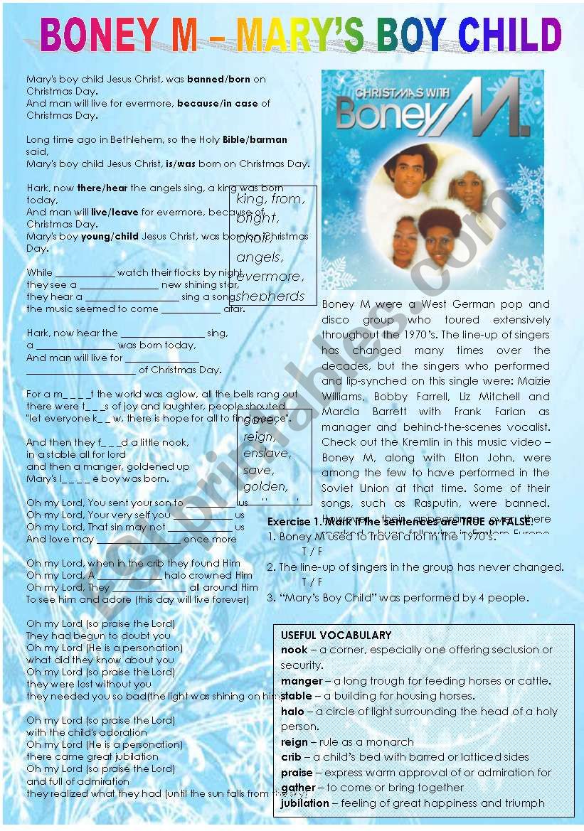 Boney M - Marys Boy Child worksheet