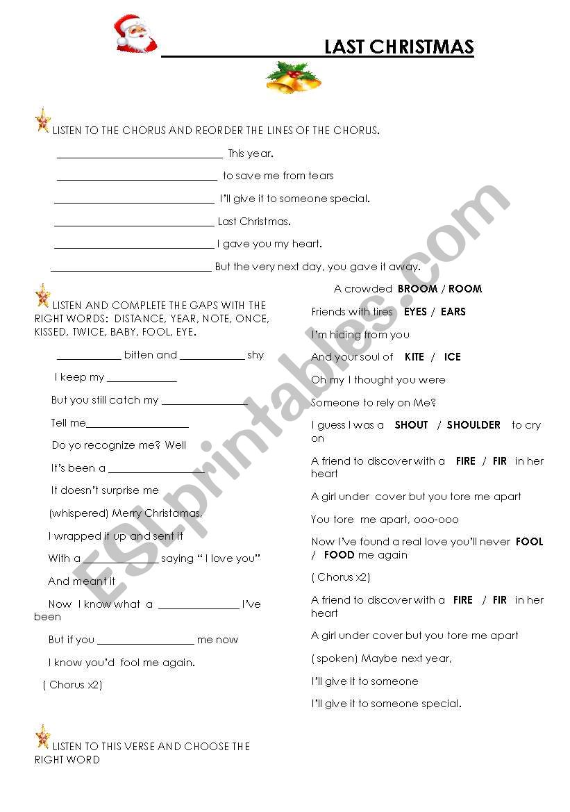 LAST CHRISTMAS CAROL ACTIVITY-CARD - ESL worksheet by VEROMIFRA