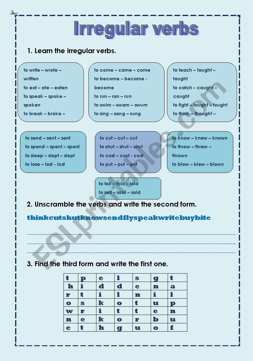 Learn irregular verbs worksheet