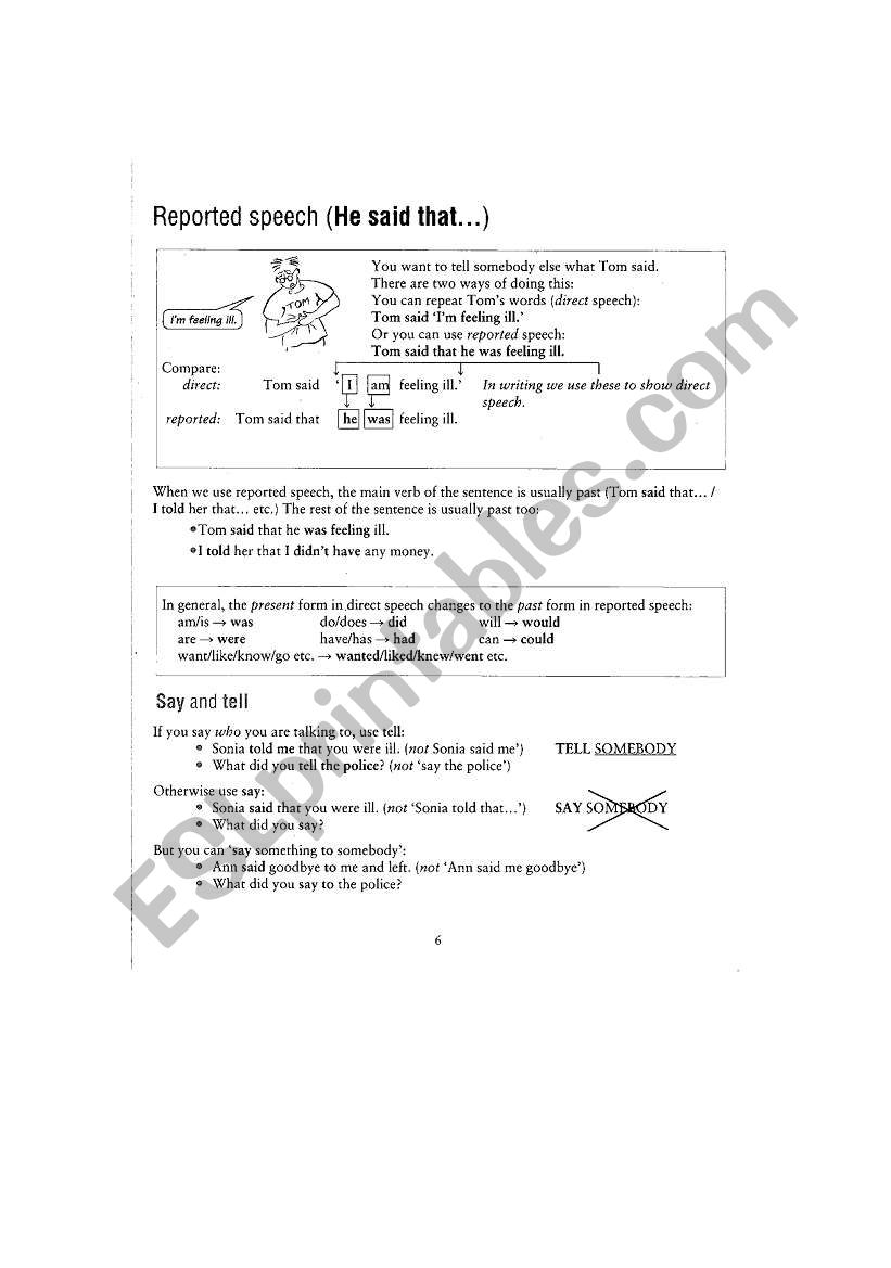 reported speech worksheet