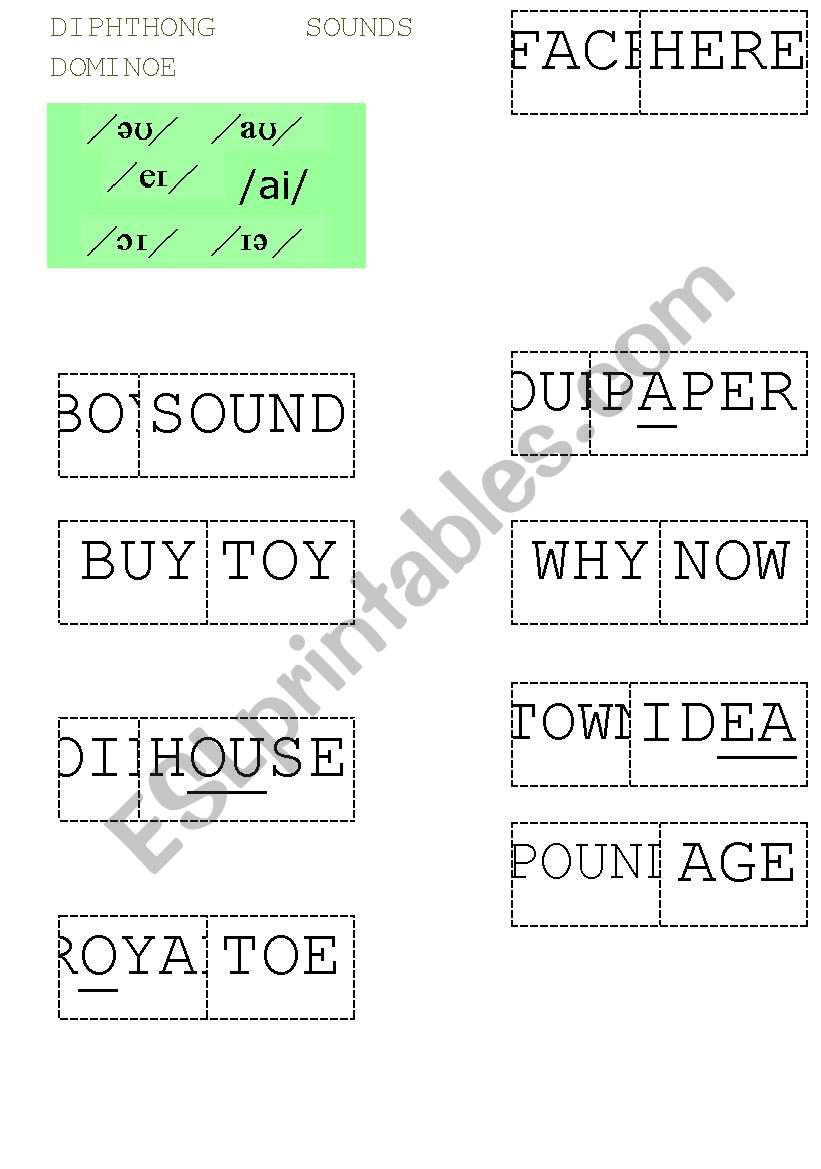 DIPHTHONGS Dominoes 1 worksheet