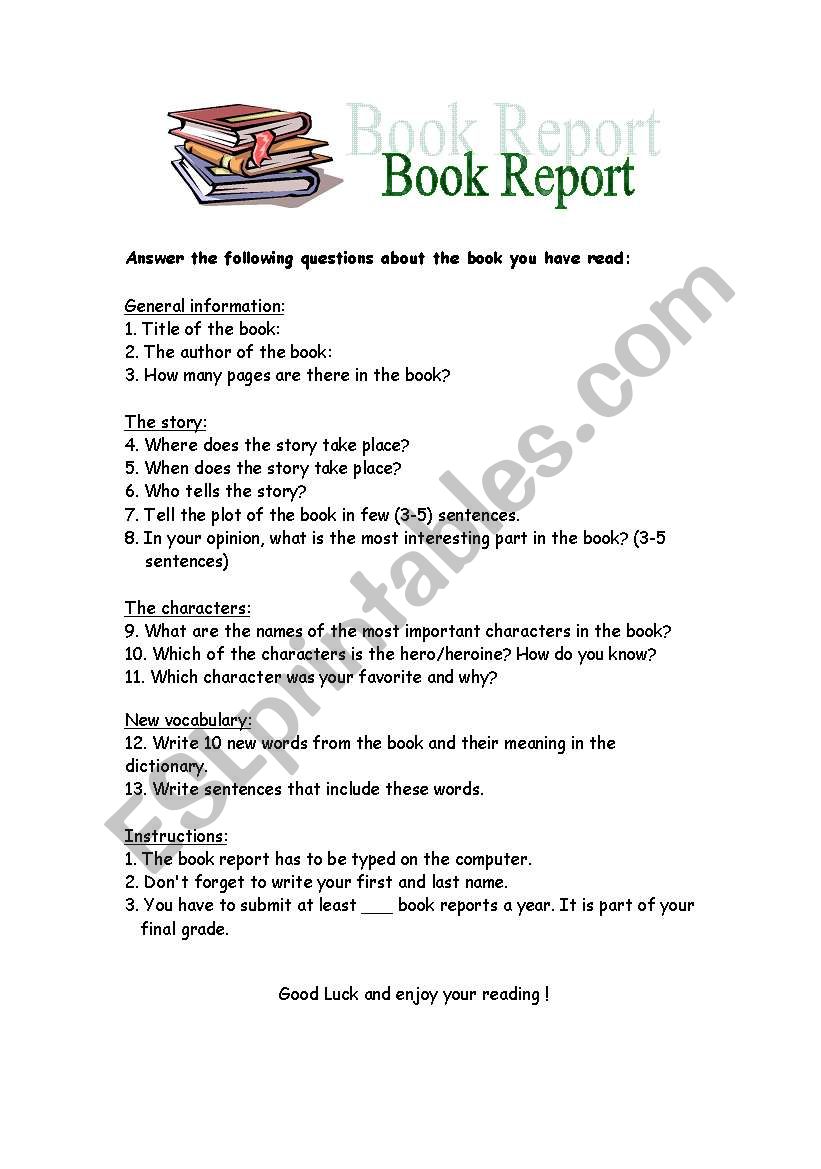 Book report worksheet