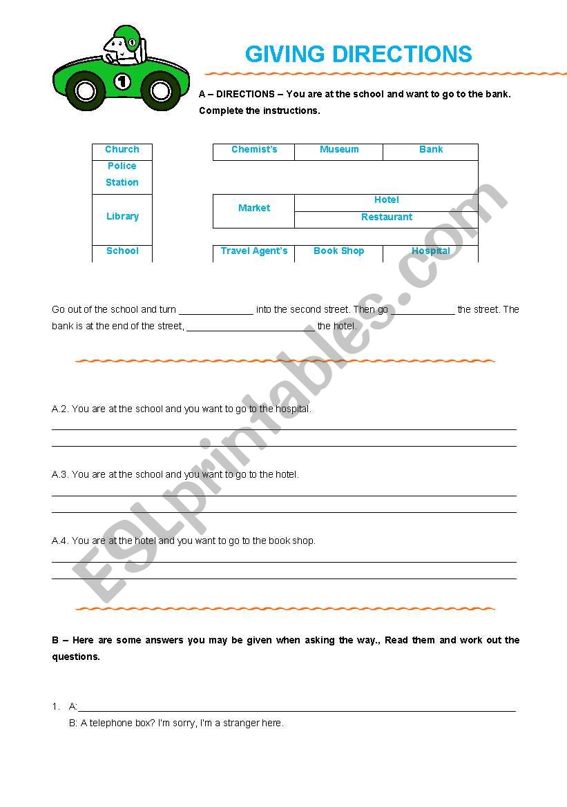 Giving Directions worksheet