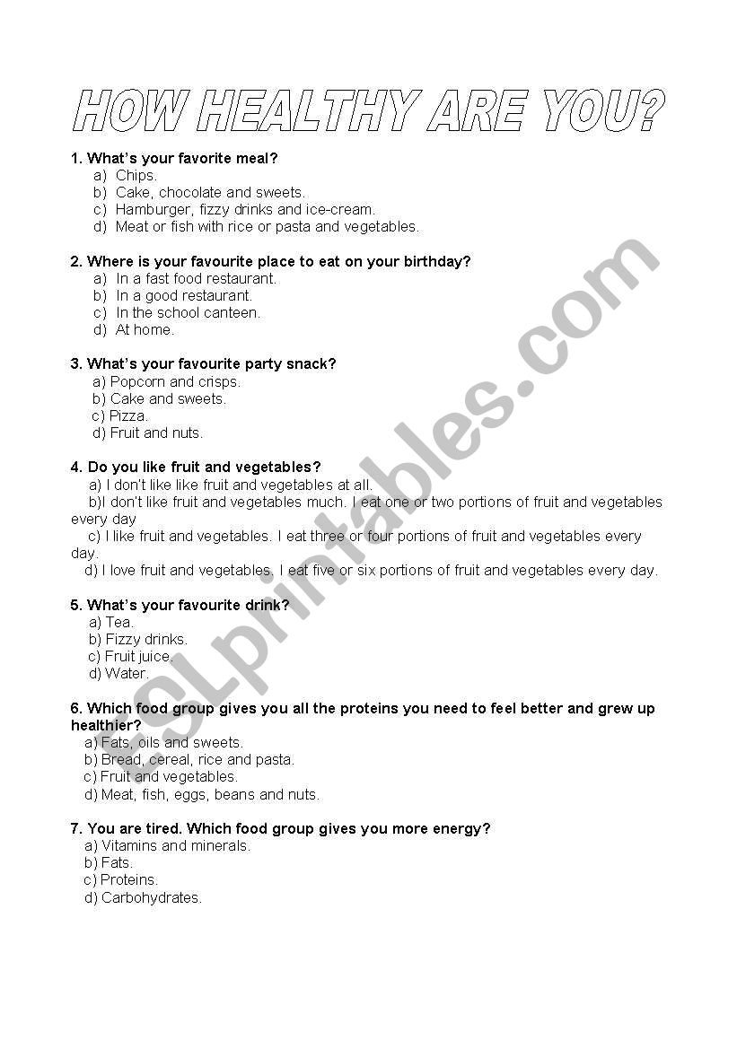 How healthy are you? worksheet