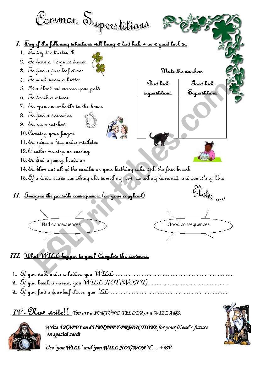 Common Superstitions worksheet