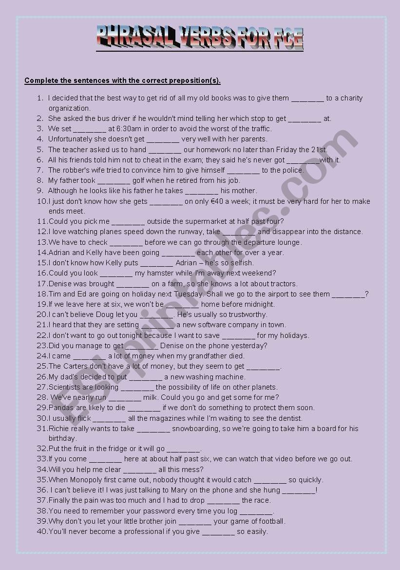 FCE Phrasal Verbs Practice worksheet