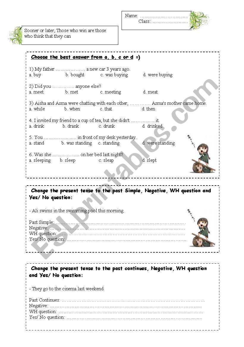 Past Simple vs Past Continues worksheet