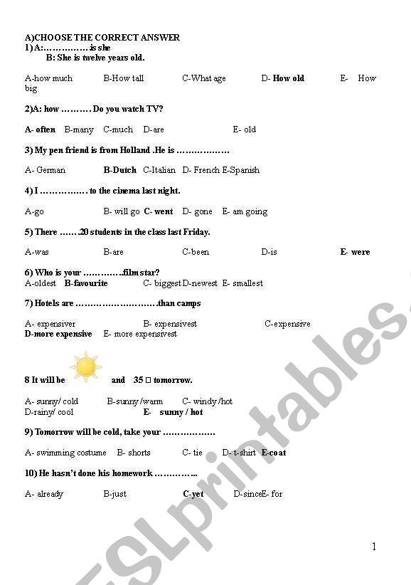 Mixed GRAMMAR worksheet