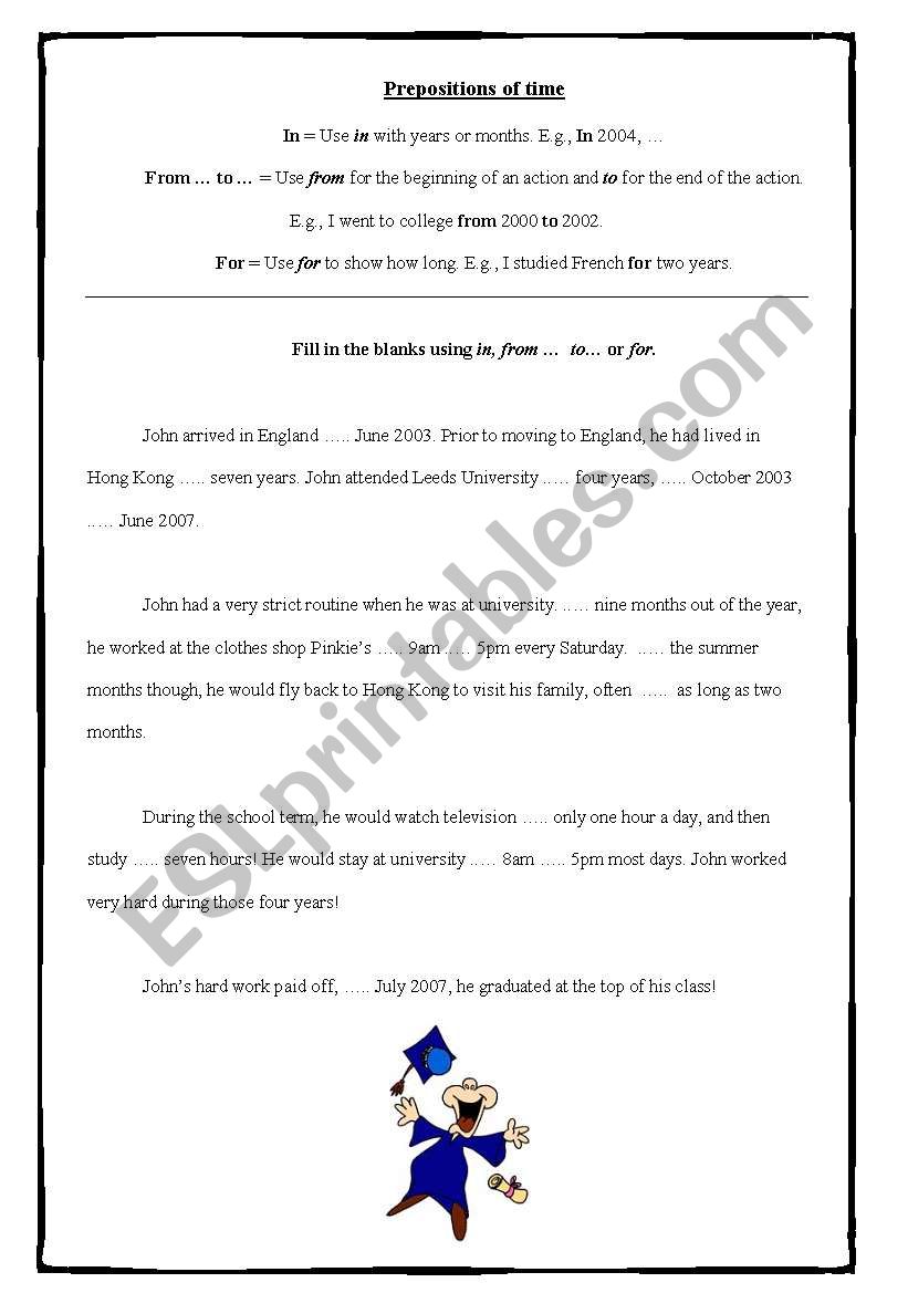 Prepositions of time worksheet