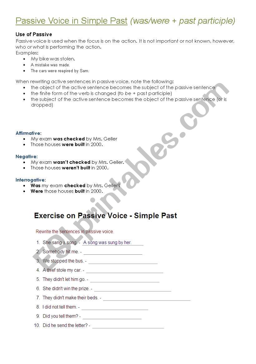 Past Simple Passive Voice worksheet