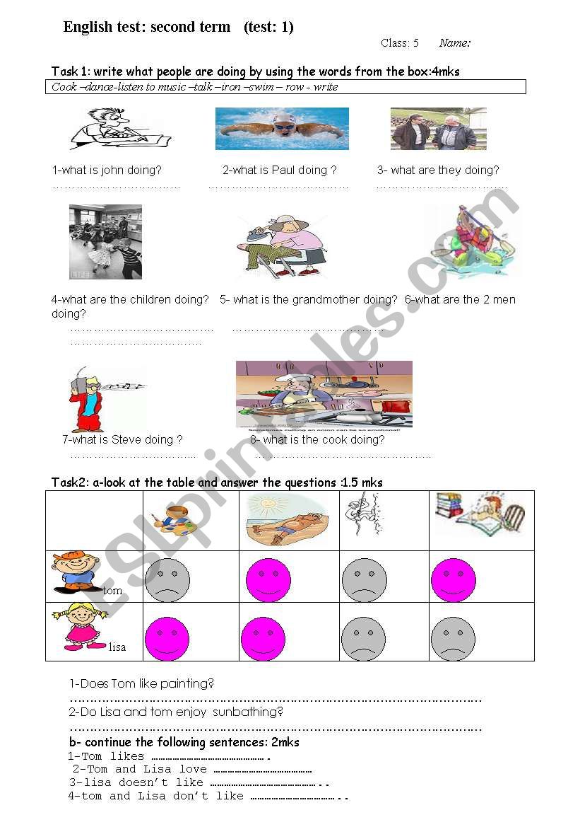 english test 5eme 1st part  worksheet