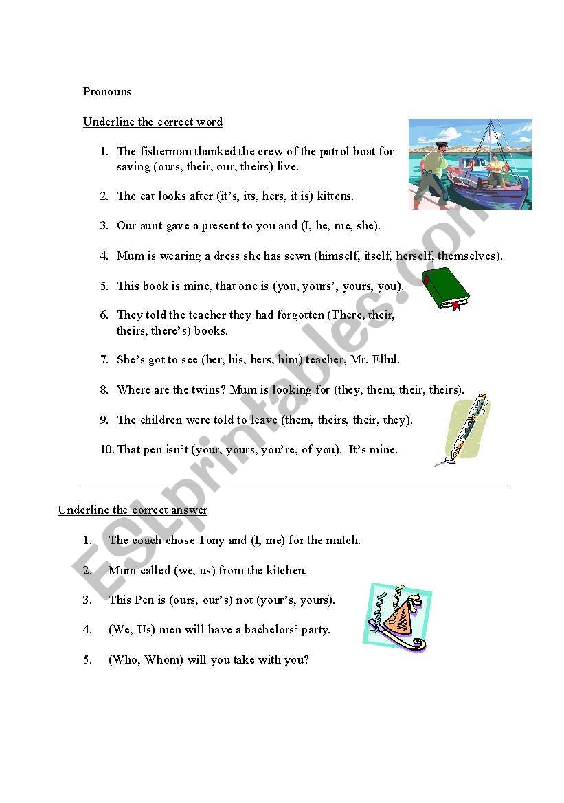 Pronouns worksheet