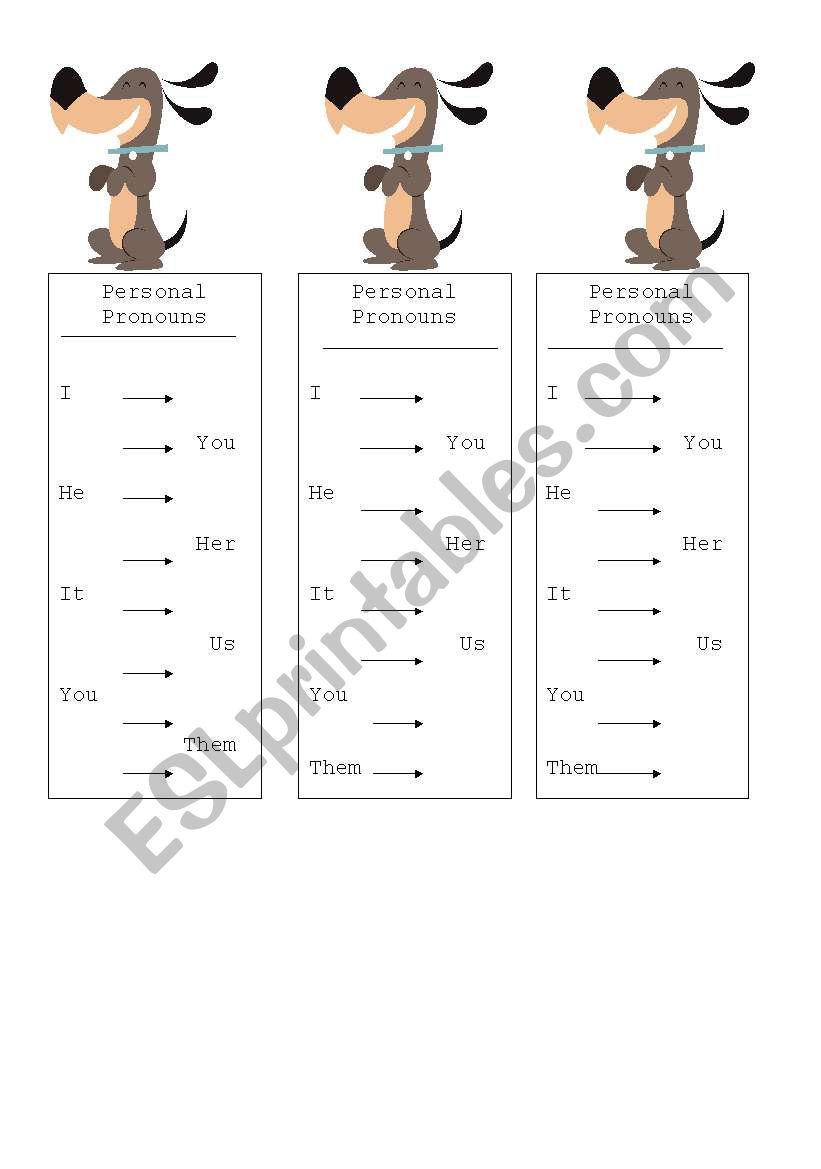 personal pronoun bookmarks worksheet