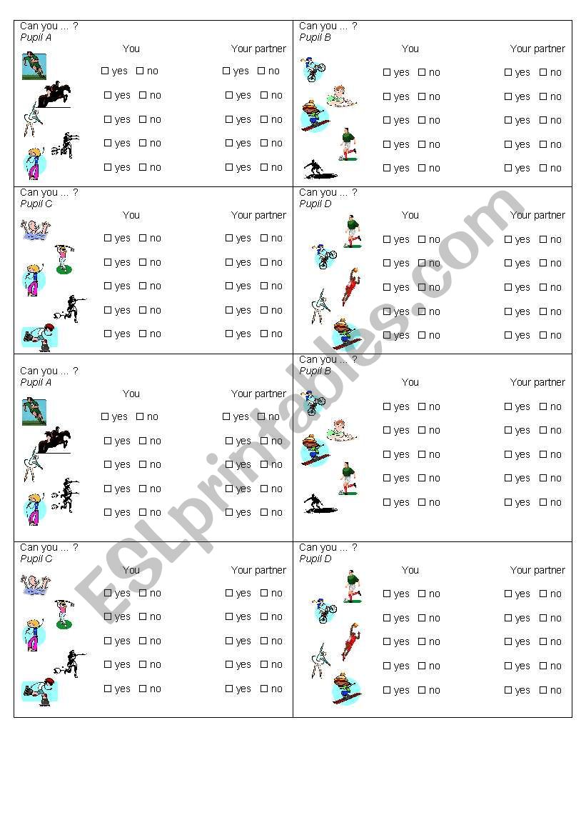 Pairwork Can you ... ? worksheet