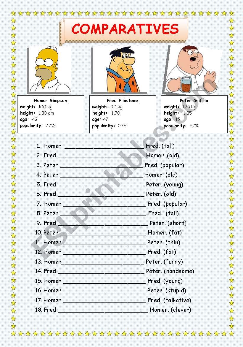 Comparatives; Homer Simpson  - Fred Flintstone - Peter Griffin